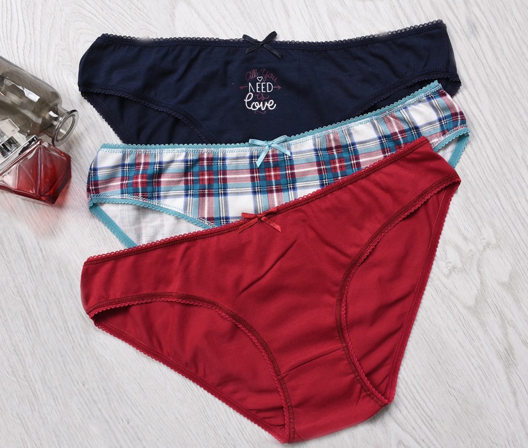 une paire de sous-vêtements assis sur un plancher en bois